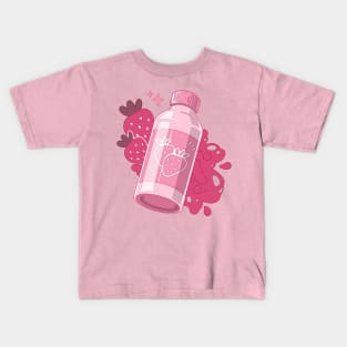 The cute pink strawberry milk bottle Kids T-Shirt